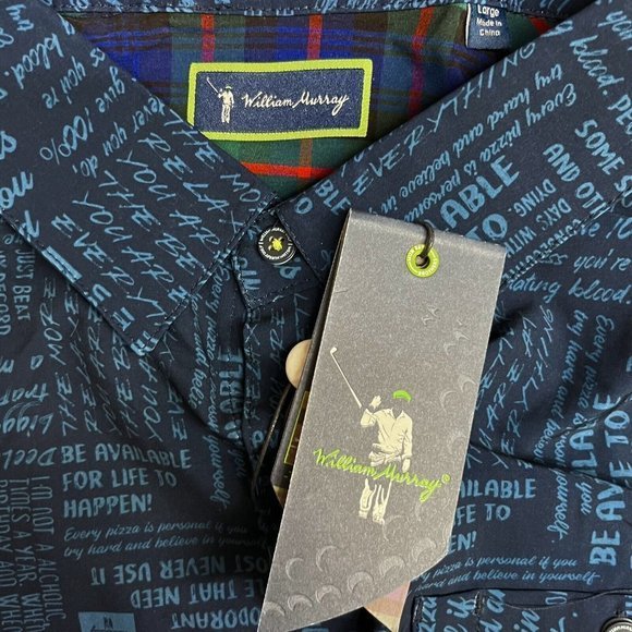 William Murray Men's Golf Button Front Shirt Don't Quote Me Navy Blue NWT Size L - Picture 3 of 10